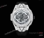 High Quality Replica HUBLOT BIG BANG SANG BLEU II Black Fluororubber Strap White Skeletonized Geometric Face Dial Titanium With Diamond-Set Case Watch 45mm